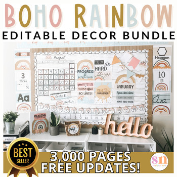 Preview of Boho Rainbow Classroom Decor Bundle | Muted Neutral Rainbow Classroom Theme