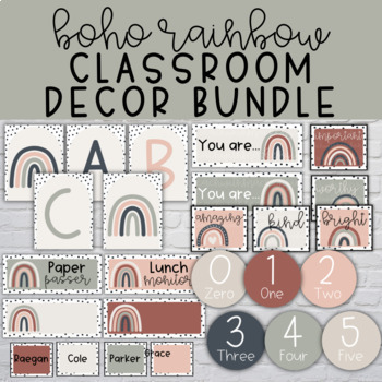 Boho Rainbow Classroom Decor Bundle | Printable and Editable Files