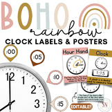 Boho Rainbow Classroom Decor | Clock Labels & Posters | Ed