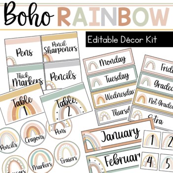 Boho Rainbow Classroom Decor Editable by Heather Johnson 33 | TpT