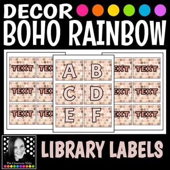 Preview of Boho Rainbow Classroom Decor Editable Library Levels and Genres for GR Level