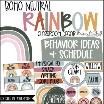 Boho Rainbow Classroom Decor JOB CHART & SCHEDULE Neutral by First ...