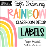 Boho Rainbow Classroom Decor LABELS Soft Calm and Happy