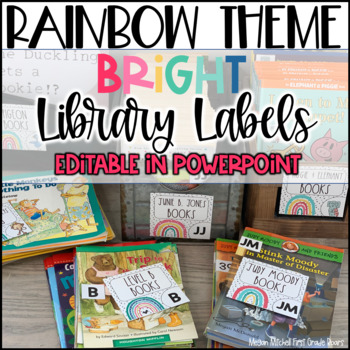 Preview of Boho Rainbow Classroom Decor Library Book Labels Bright