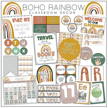 Boho Rainbow Classroom Decor (Neutral Colors) by Sweet Tooth Teaching