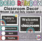 Boho Rainbow Classroom Decor - Welcome Sign and Schedule Cards