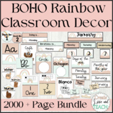 Boho Rainbow Classroom Decor Bundle with Editable/English/Spanish