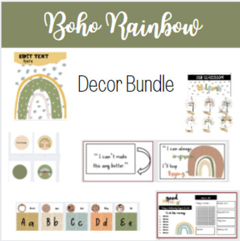 Preview of Boho Rainbow Classroom Decoration Bundle I GROWING