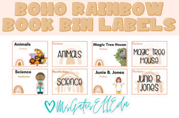 Preview of Boho Rainbow Classroom Library Book Bin Labels-EDITABLE