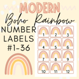 Modern Boho Rainbow Classroom Organization Number Labels