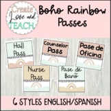 Boho Rainbow Classroom Pass Hall Pass English Spanish