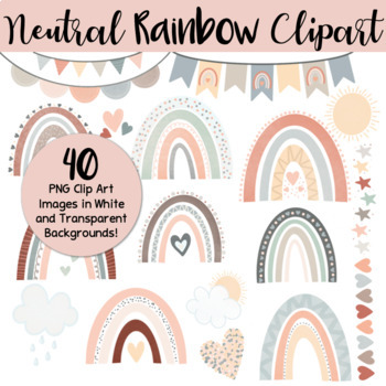 Preview of Boho Rainbow Clip Art Set - Neutral and Muted Tones | Commercial Use