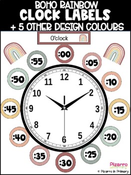 Preview of Boho Rainbow Clock Labels | Neutral Classroom Decor | Boho Vibes Clock Label