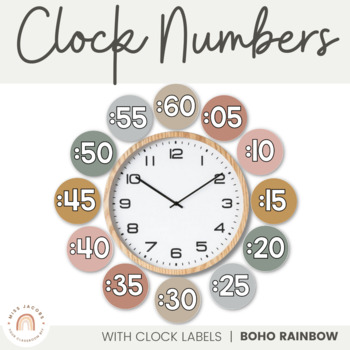 Preview of Boho Rainbow Clock Numbers | Neutral Classroom Decor