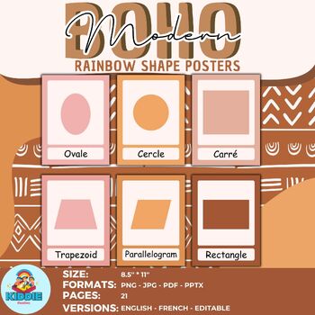 Preview of Boho Rainbow Color Posters | Boho Rainbow Shapes | Modern Boho Classroom Decor