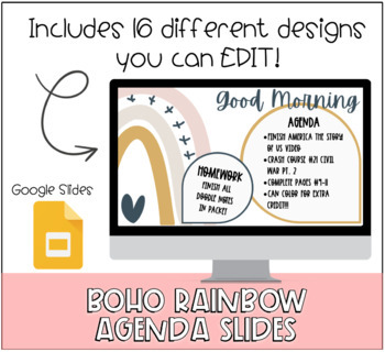 Preview of Boho Rainbow Daily Agenda Slides