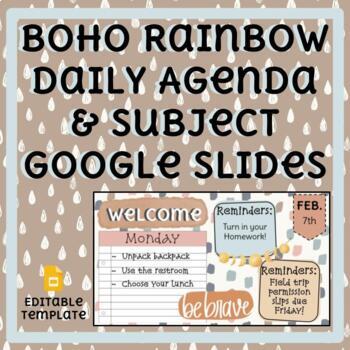 Preview of Boho Rainbow Daily Agenda and Subject Google Slides FREEBIE
