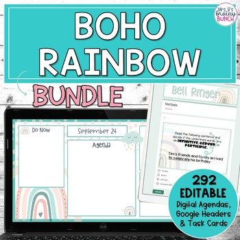 Preview of Boho Rainbow Daily Digital Agendas Bundle | Google Slides Daily Agenda Templates