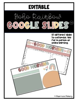 Preview of Boho Rainbow Daily Google Slide Template | Morning Work | Bell Work