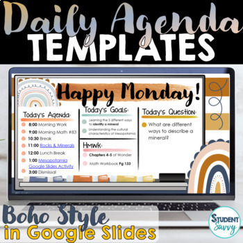 Boho Rainbow Daily Schedule Template Daily Agenda Google Slides Visual Schedule