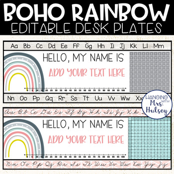 Preview of Boho Rainbow Desk Name Tags - Student Name Tags