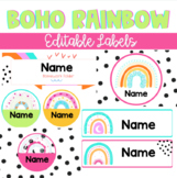Boho Rainbow Desk Plates, Folders, Cubbies, and Bin Labels