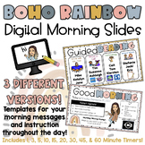 Boho Rainbow Digital Morning Slides w/ Reminders & Timers 