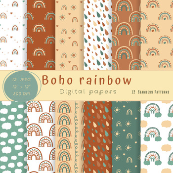 Preview of Boho Rainbow Digital Papers
