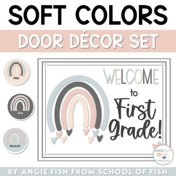 Editable Pastel Rainbow Door Decor, Welcome Sign and Name Label Display