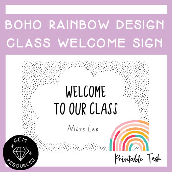 Preview of Boho Rainbow Door Names Classroom Welcome Sign Editable 21 Different Designs