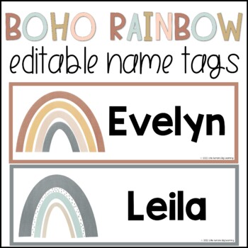 Preview of Boho Rainbow EDITABLE Name Tags for Preschool PreK and Kindergarten