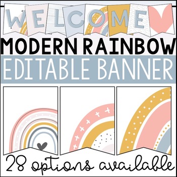 Preview of Boho Rainbow Editable Banner | Welcome Banner