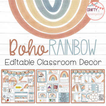Preview of Boho Rainbow - Editable Classroom Decor