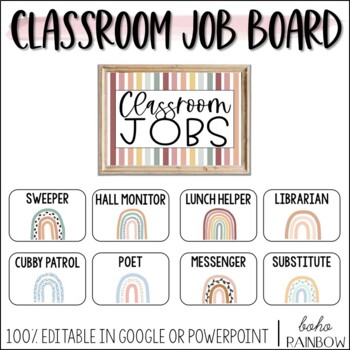 Preview of Boho Rainbow Editable Classroom Jobs - Boho Rainbow Classroom Decor