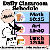 Boho Rainbow Editable Daily Class Schedule + Visual Clock 