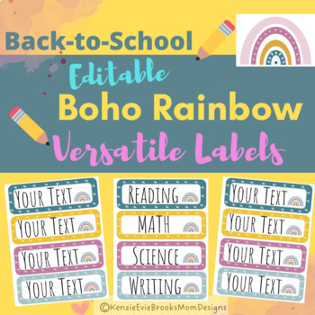 Preview of Boho Rainbow Editable Labels (for Schedule Cards, Centers, Drawers, etc!)