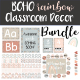 Boho Rainbow Editable Neutral Classroom Decor | BUNDLE
