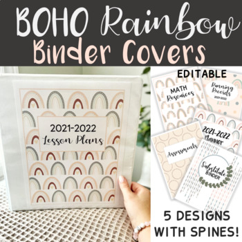 Preview of Boho Rainbow Editable Teacher Binder Cover Pages | Vol. 1