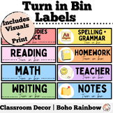 Boho Rainbow Editable Turn in Bin labels with Visual Supports