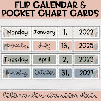 Preview of Boho Rainbow Flip Calendar | Boho Rainbow Classroom Decor