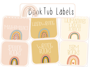 Preview of Boho Rainbow Full Pack Classroom Display Resources and Labels Nuetral Tones