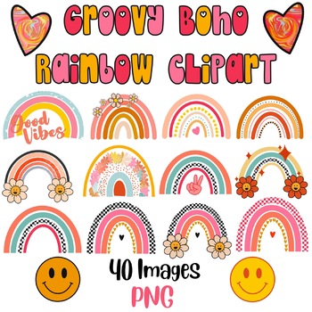 Preview of Boho Rainbow| Groovy Edition | Groovy Clipart | Retro Clipart