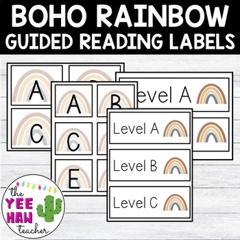 Preview of Boho Rainbow Guided Reading Level Labels