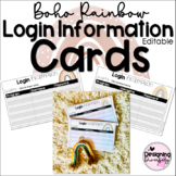 Boho Rainbow Student Login Information Cards | EDITABLE