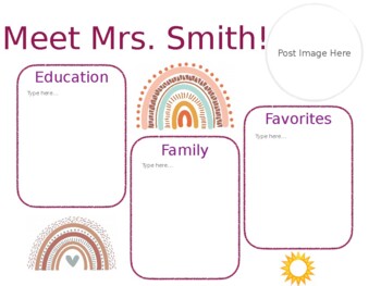 Preview of Boho Rainbow Meet the Teacher Editable