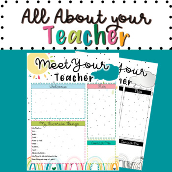 Preview of Boho Rainbow Meet your teacher form, all about the teacher back to school intro