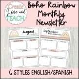Boho Rainbow Monthly Newsletter Templates English Spanish