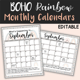 Boho Rainbow Monthly Printable Calendar Templates 2023-202