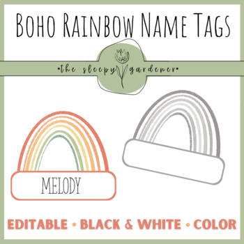 Preview of Boho Rainbow Name Tags | St. Patrick's Day | Editable | Black and White & Color