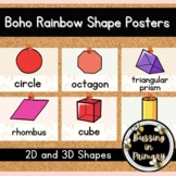 Boho Rainbow / Neutral 2D and 3D Shape Posters and Classro
